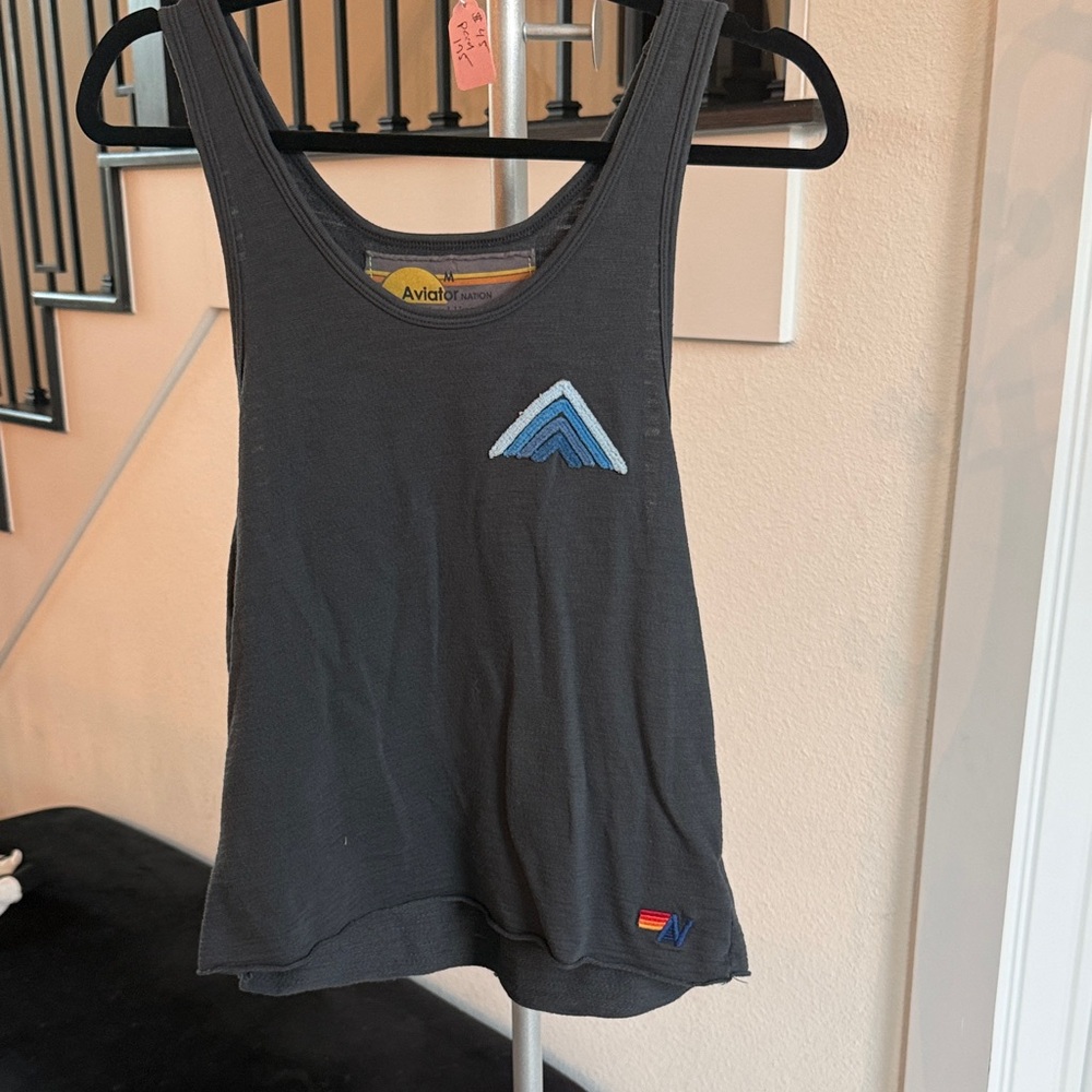 Aviator Nation Black Tank Top with Blue Chevron